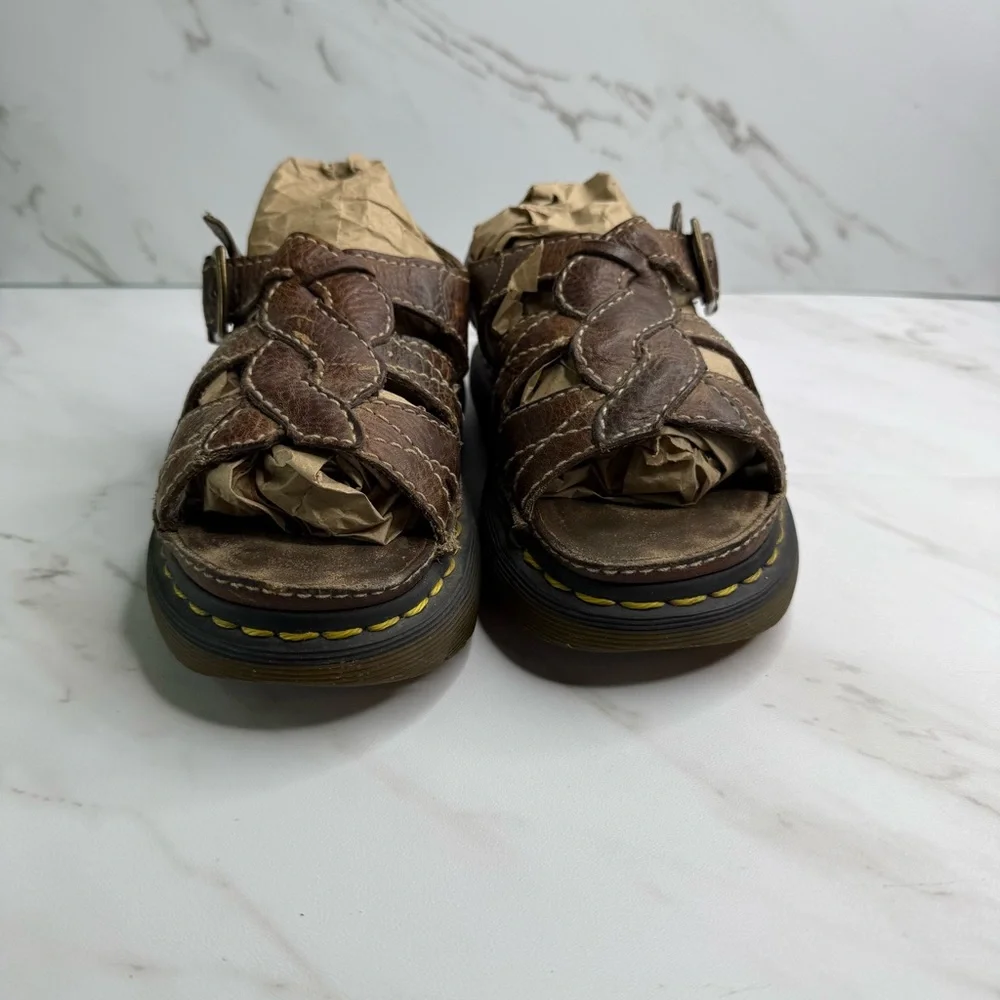 Vtg 1990's Dr. Martens D10715 Brown Leather Braided Chunky Platform Sandals - Picture 5 of 12